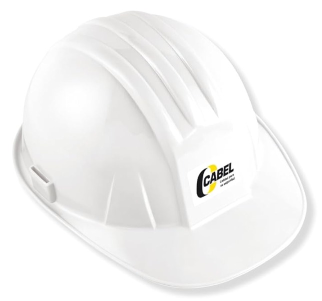 CASCO CON MATRACA Y TAPA NUCA DE 20000V, COLOR BLANCO, MARCA CABEL, MODELO 03-0401-0203-00