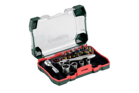 JUEGO DE PUNTAS Y RACTH DE 26 PIEZAS, MARCA METABO, MODELO 626701000