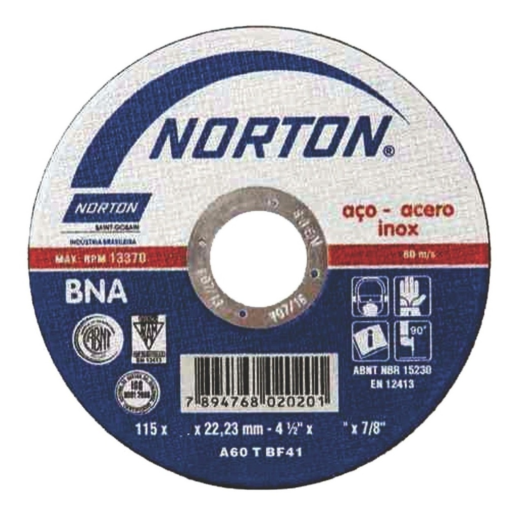 DISCO PARA CORTE METAL DE 4-1/2"X1/8"X7/8", CENTRO PLANO, MARCA NORTON, MODELO 150447