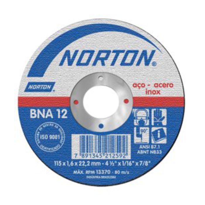 DISCO PARA CORTE METAL DE 4-1/2"X1/8"X7/8", CENTRO DEPRIMIDO, MARCA NORTON, MODELO 152230