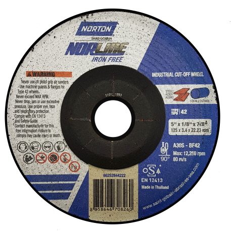 DISCO PARA CORTE METAL DE 7"X1/8"X7/8", CENTRO DEPRIMIDO, MARCA NORTON, MODELO 151757