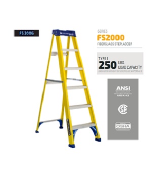 ESCALERA TIPO A DE 6 PIES, FIBRA DE VIDRIO, 250 LB. MARCA LOUISVILLE