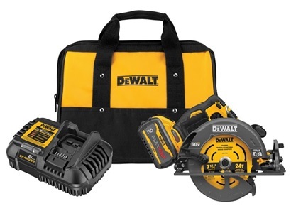 KIT DE SIERRA CIRCULAR INALAMBRICA DE 7-1/4" 60V, 1800W, MARCA DEWALT, MODELO DCS578X2, INCLUYE: 1 CARG + 2 BAT 9AH + 1 BOLSO