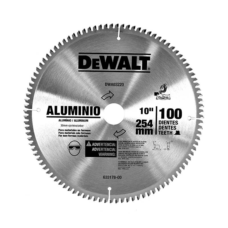DISCO PARA SIERRA DE 10" 100T, MARCA DEWALT, MODELO DWA03220