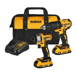 [DW-DCK276D2-B3] KIT DE TALADRO PERCUTOR DE 1/2" + ATORNILLADOR DE IMPACTO 20V, MARCA DEWALT, MODELO DCK276D2-B3: 2 BAT 2AH + CARG + BOLSO