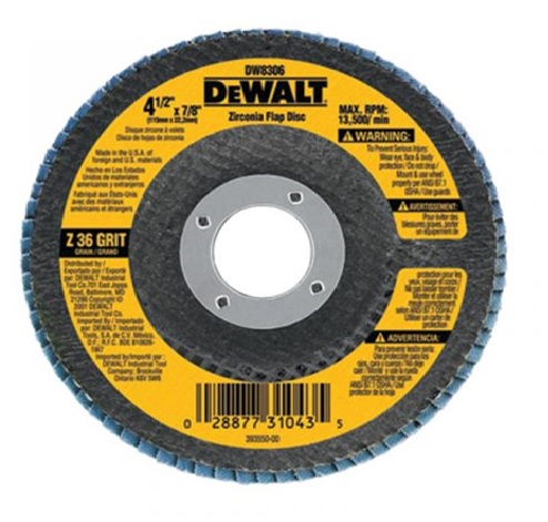 DISCO PARA LIJAR DE ZIRCONIO DE 4-1/2"X7/8", GRANO 80, PARA ACERO INOXIDABLE, MARCA DEWALT, MODELO DW8309-AR