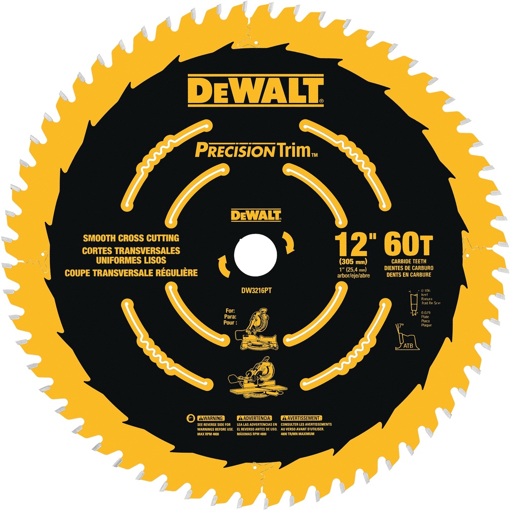 DISCO PARA SIERRA DE 12" 60T, MARCA DEWALT, MODELO 3216PT