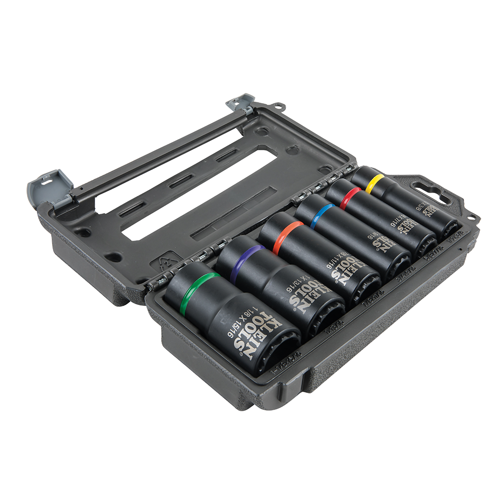 JUEGO DE CUBOS DE IMPACTO DE 1/2", 2 EN 1, 6 PIEZAS, 12 MEDIDAS DIFERENTES, MARCA KLEIN TOOLS, MODELO 66010