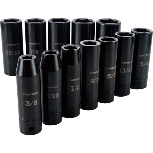 JUEGO DE CUBOS DE IMPACTO DE 12 PIEZAS, DE 1/2" A 1-1/16", MARCA CRAFTSMAN, MODELO CMMT15886