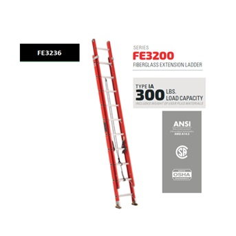 ESCALERA DE EXTENSION DE 40 PIES, FIBRA DE VIDRIO, 300 LB. MARCA LOUISVILLE