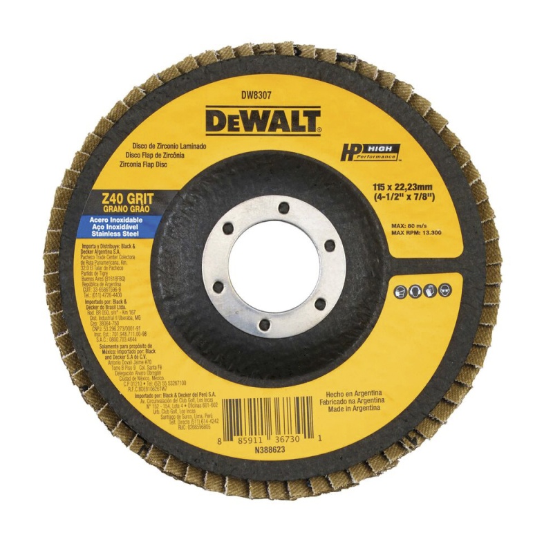 DISCO PARA LIJAR DE ZIRCONIO DE 4-1/2x7/8", GRANO 40,MARCA DEWALT, MODELO 8307-BR