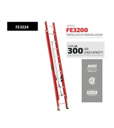 [LOUISVILLE-FE3224] ESCALERA DE EXTENSION DE 24 PIES, FIBRA DE VIDRIO, 300 LB. MARCA LOUISVILLE